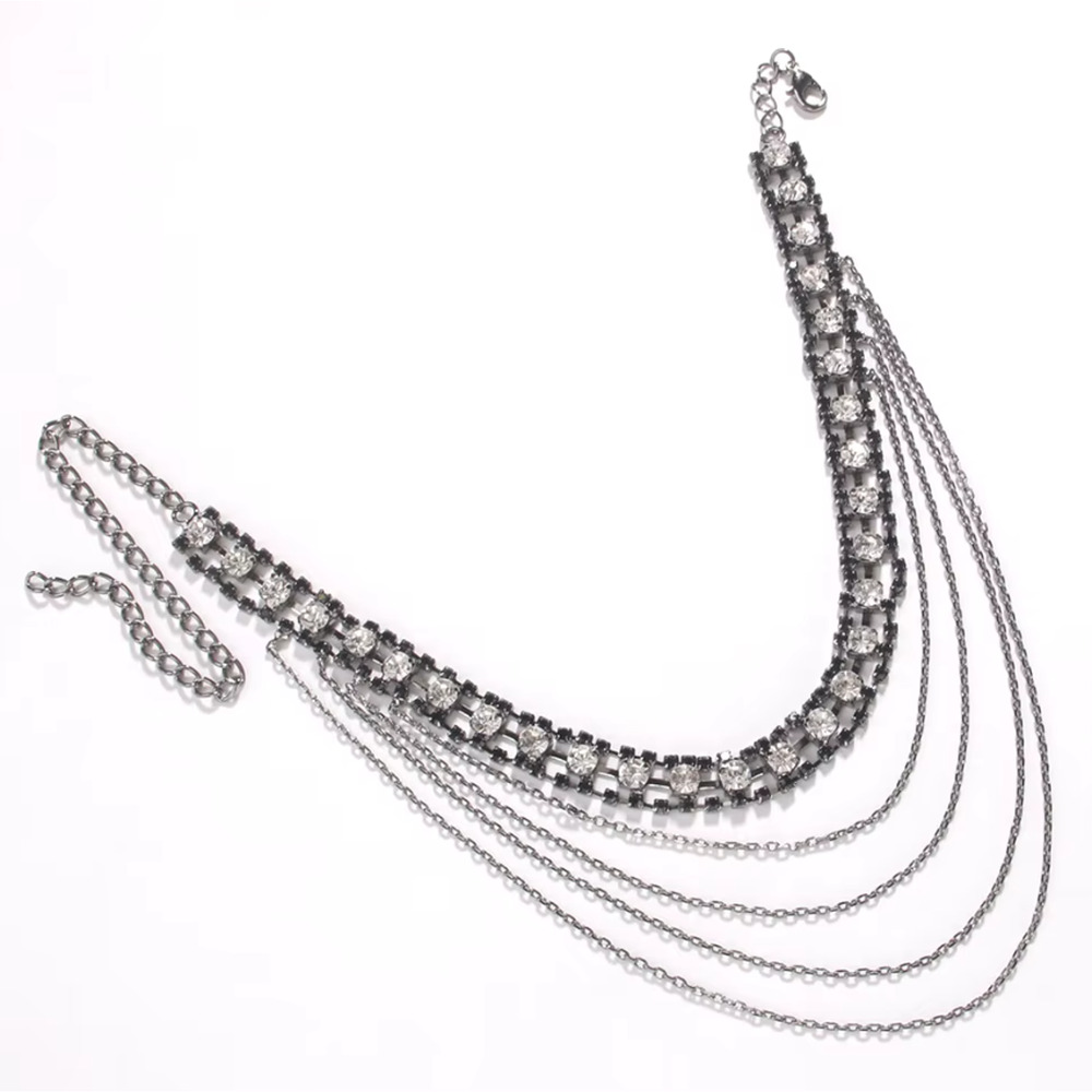 Black Rhinestone Layered Shoulder Chain - Picture 6 of 6